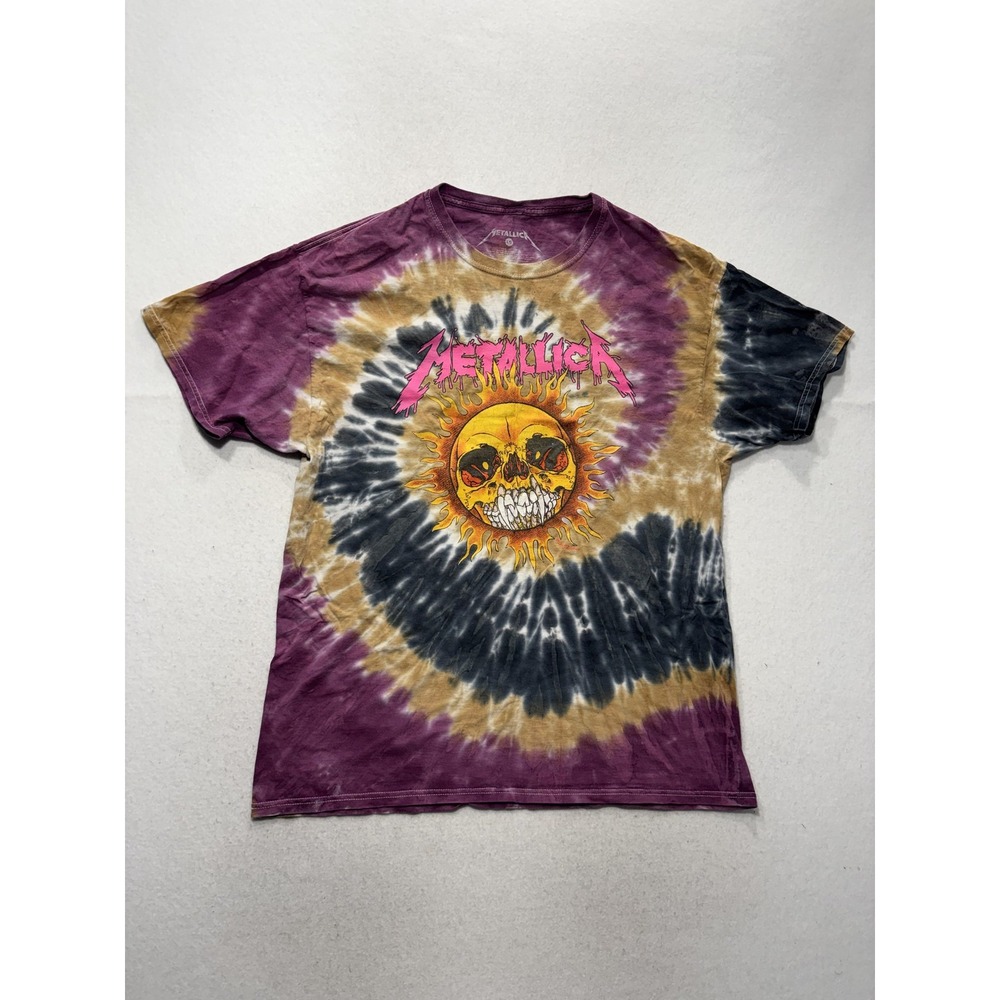 Metallica Shirt Mens Large Multicolor Tie Dye Skull Sun Graphic Tee Rock Band